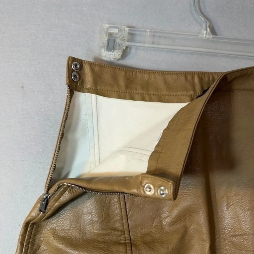 Zara Basic Faux‎ Leather Mini Skirt Camel Brown A-Line Side Zip Womens Size S